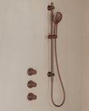 Caral inbouwthermostaat 2 stopkranen compleet met Beam hoofddouche glijstang en 3 standen handdouche geborsteld brons koper