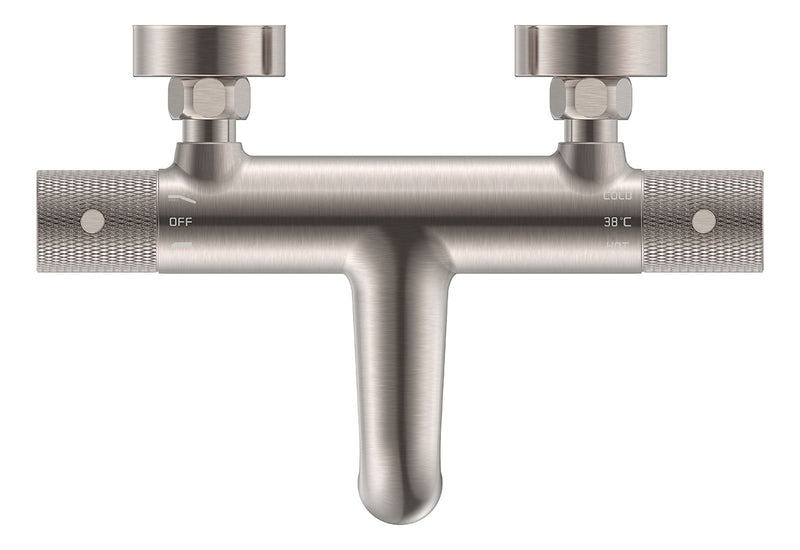 Ribbd thermostatische badmengkraan hartafstand 15 cm geborsteld staal