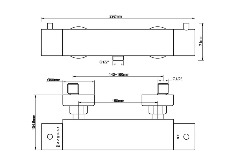 Caral Cool Touch thermostatische douchemengkraan geborsteld messing PVD