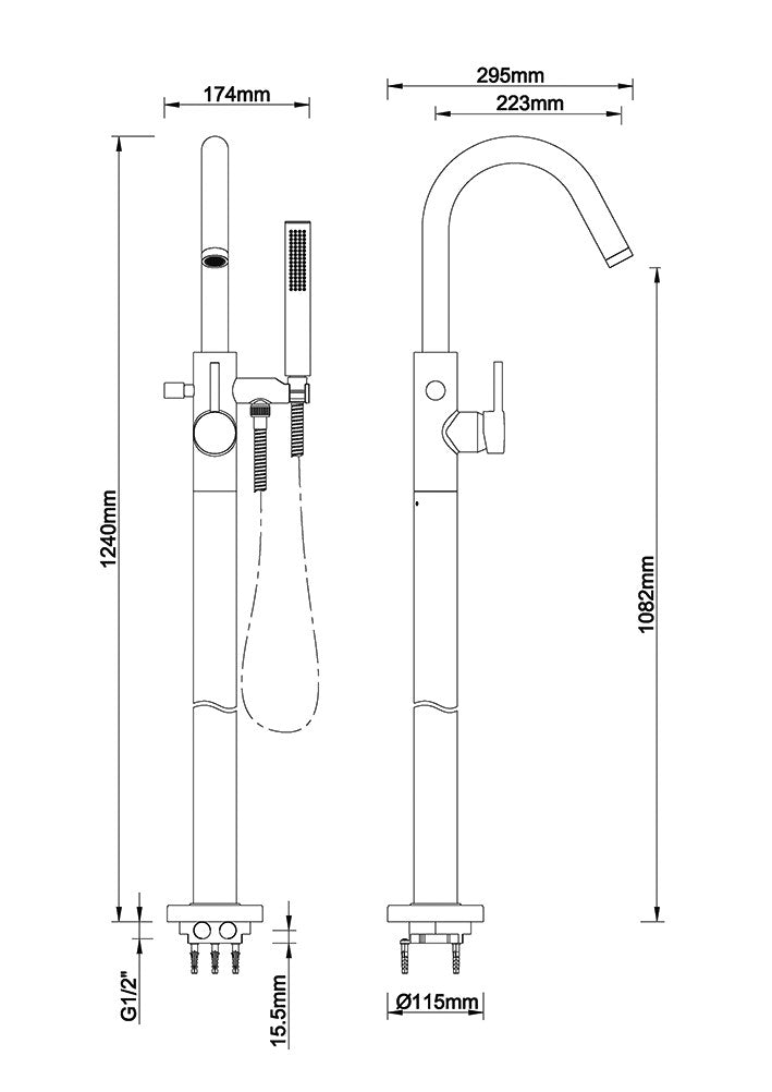 Caral badmengkraan vrijstaand geborsteld messing PVD