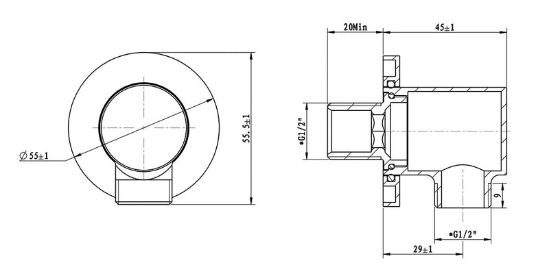 UniMatch wandaansluitbocht rond 1/2" geborsteld brons koper PVD
