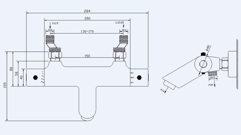 Rio thermostatische badmengkraan 15 cm mat zwart