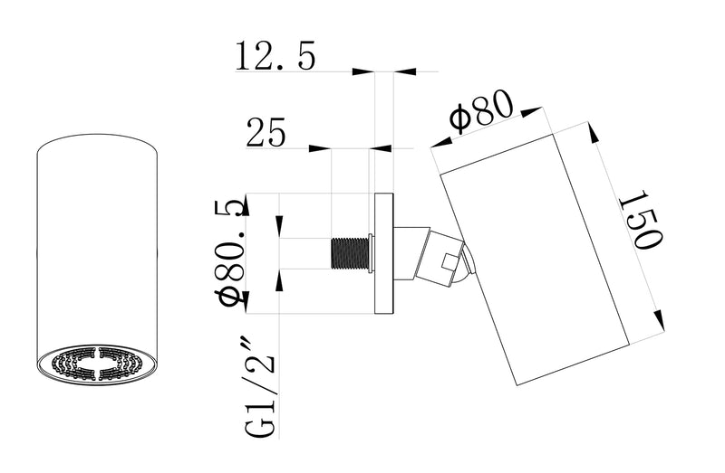 UniMatch Beam hoofddouche rond 1 stand met muurbevestiging mat zwart