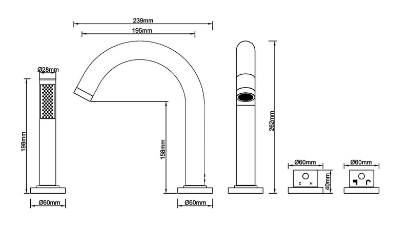 Caral afbouwdeel badrandthermostaat 4-gats gunmetal PVD