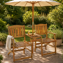 Tuinbank Loveseat Set 2 Persoons Acacia Hout Met Tafel Parasolgat Opvouwbaar 141x61x87 cm