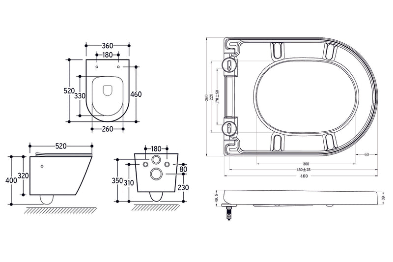 Vesta wandcloset rimless met bidetkraan warm koud water met Vesta toiletzitting mat wit
