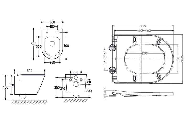 Vesta wandcloset rimless met bidetkraan warm koud water met Shade slim toiletzitting glans wit
