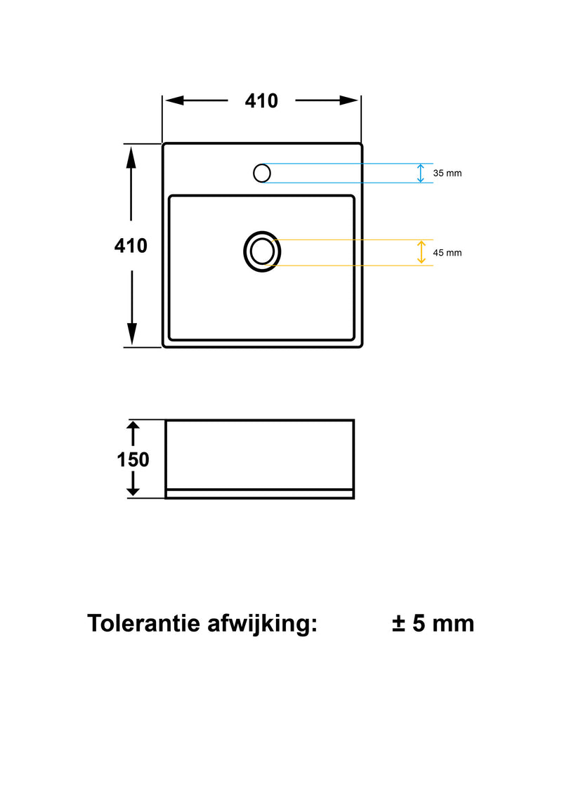 Larx waskom vierkant 41 x 41 x 15 cm keramiek glans wit