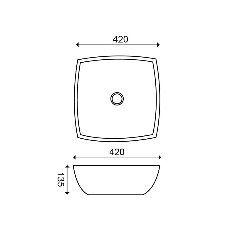 Plaza waskom vierkant 42 x 42 x 13,5 cm keramiek glans wit