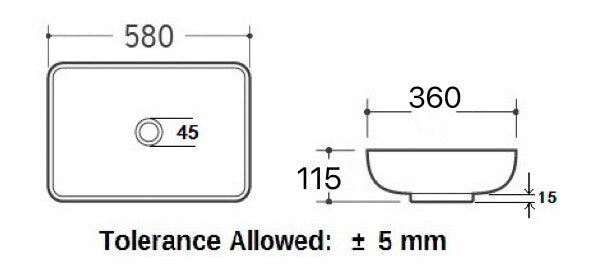 Karé waskom rechthoekig 58 x 36 x 11,5 cm keramiek glans wit