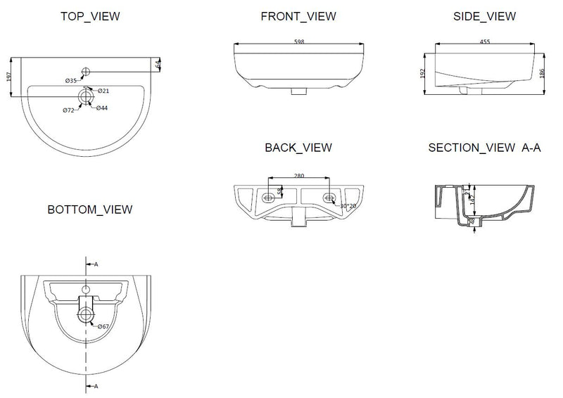 Fold wastafel 60 x 45 cm glans wit