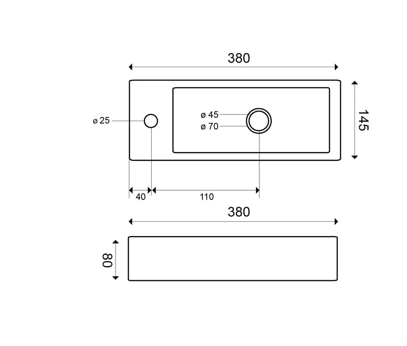 Trim mini fontein links 38 x 14 x 8 cm keramiek glans wit