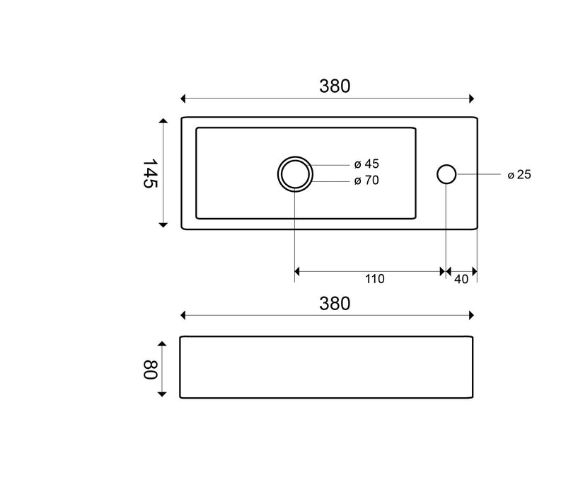 Trim mini fontein rechts 38 x 14 x 8 cm keramiek glans wit