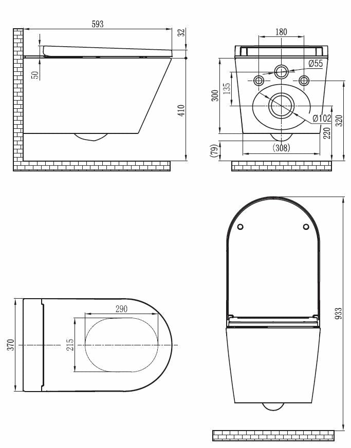 Vesta douche wc rimless glans wit