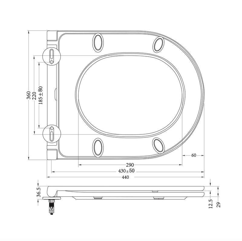 Flatline toiletzitting softclose en quick release mat zwart