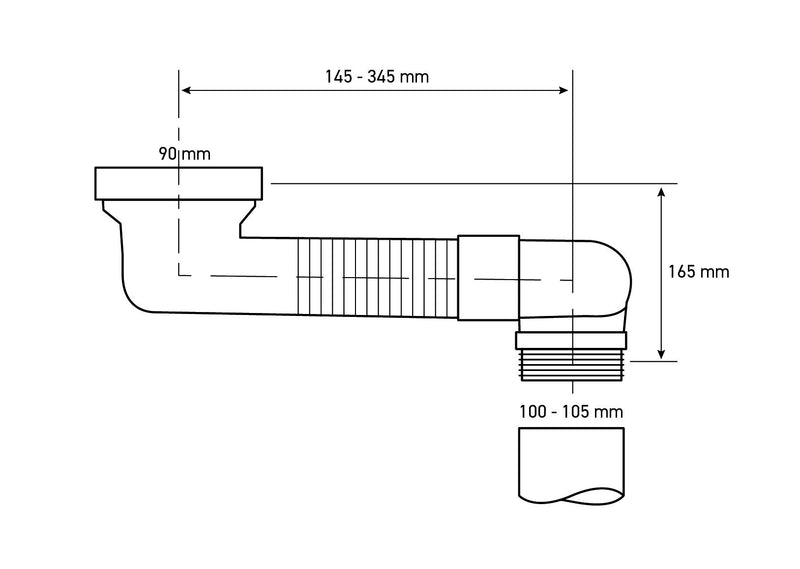 Sprongbocht verstelbaar 15-35cm, inbouwhoogte 80 mm, 90-110mm aansluitingen