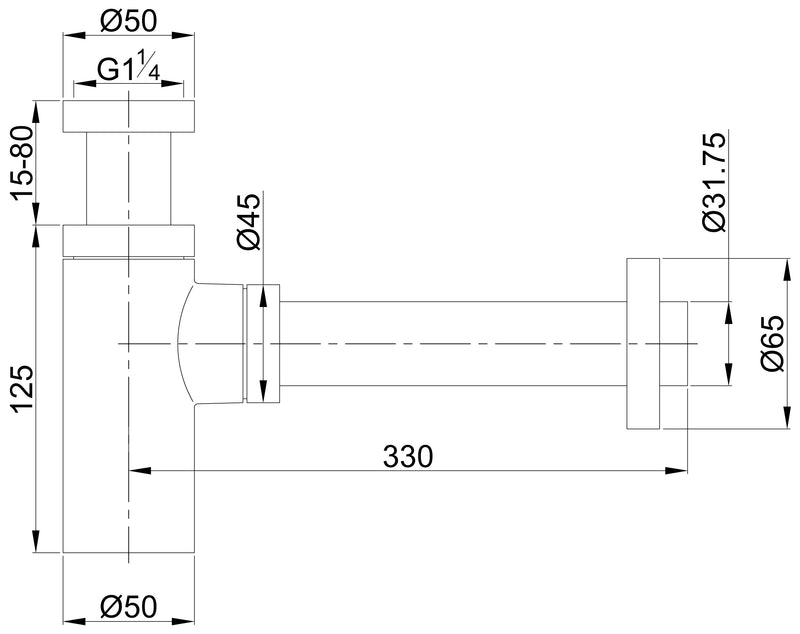 UniMatch wastafelsifon 5/4" x 32 mm geborsteld messing PVD