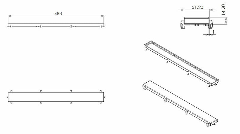 Tegelrooster voor douchegoot 50 x 7 cm RVS