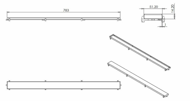 Tegelrooster voor douchegoot 80 x 7 cm RVS