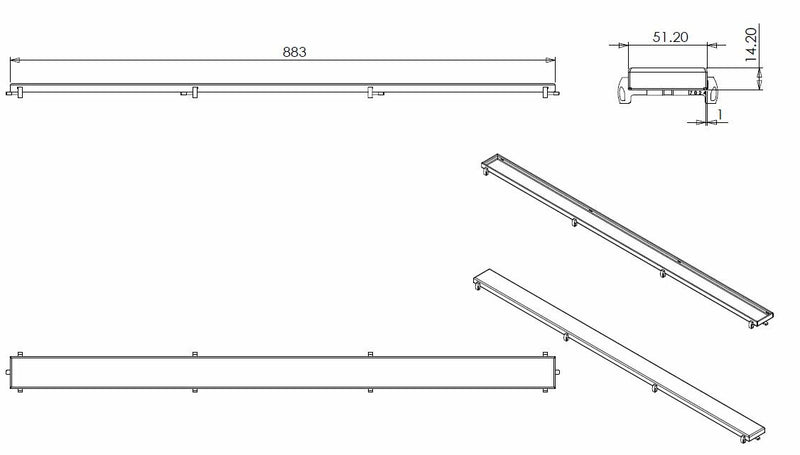 Tegelrooster voor douchegoot 90 x 7 cm RVS