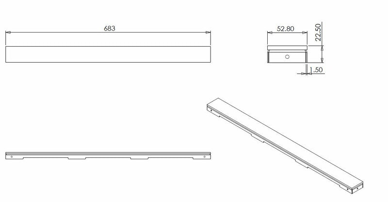 Glasrooster voor douchegoot 70 x 7 cm glanzend zwart