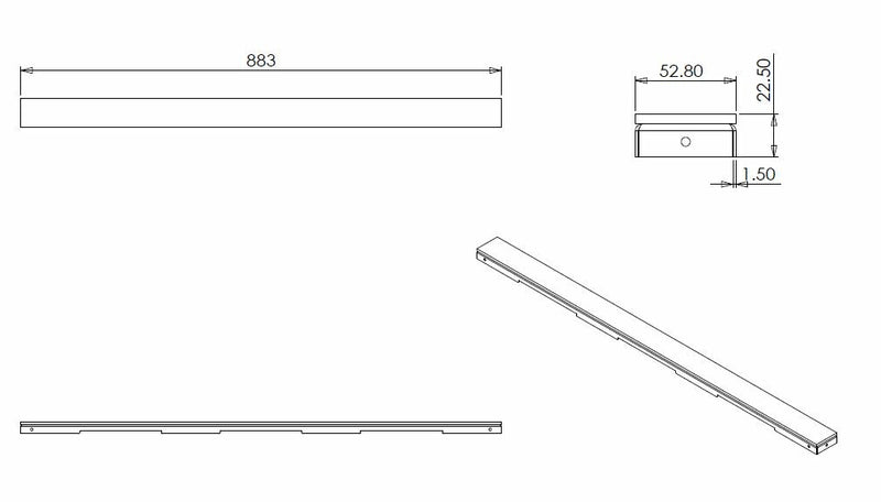 Glasrooster voor douchegoot 90 x 7 cm glanzend zwart