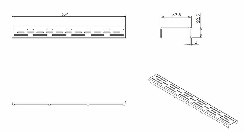 Rooster voor douchegoot 60 x 7 cm RVS