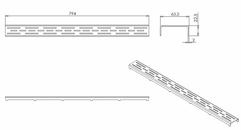 Rooster voor douchegoot 80 x 7 cm RVS