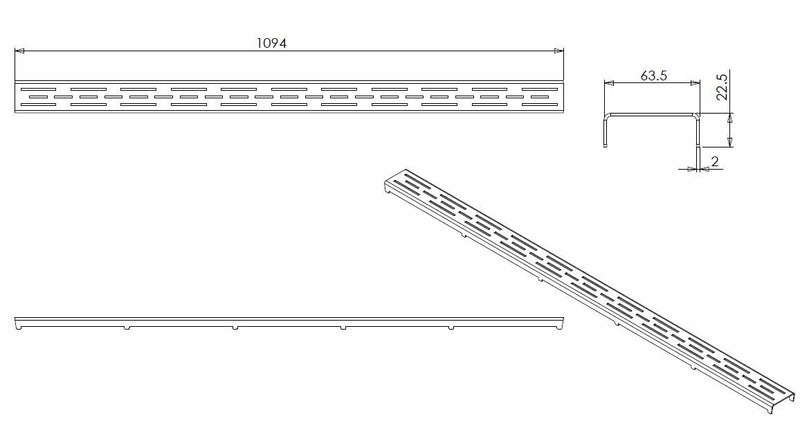 rooster standaard voor 3e generatie douchegoot 110 x 7 cm RVS