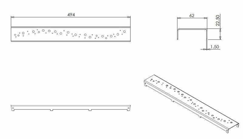 rooster type 2 voor 3e generatie douchegoot 50 x 7 cm RVS