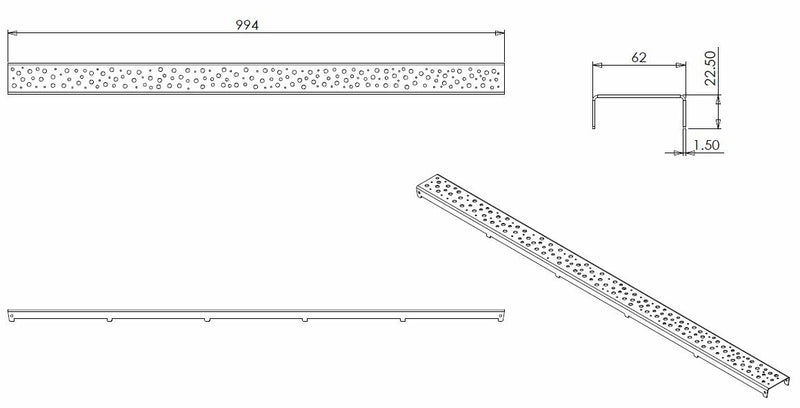 rooster type 3 voor 3e generatie douchegoot 100 x 7 cm RVS
