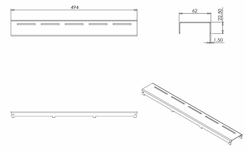 rooster type 4 voor 3e generatie douchegoot 50 x 7 cm RVS