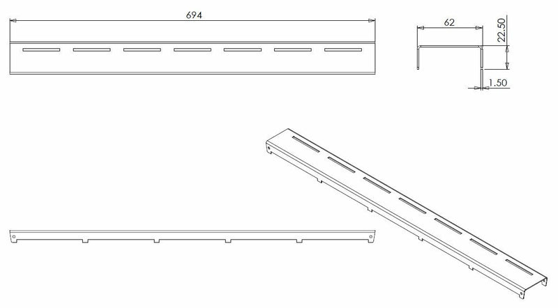 Rooster type 4 voor douchegoot 70 x 7 cm RVS