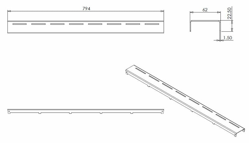 Rooster type 4 voor douchegoot 80 x 7 cm RVS