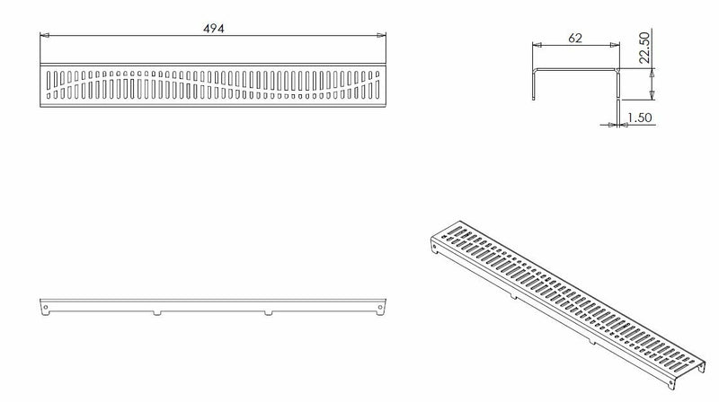 rooster type 5 voor 3e generatie douchegoot 50 x 7 cm RVS
