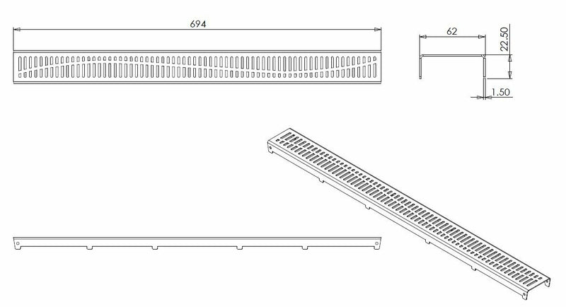 rooster type 5 voor 3e generatie douchegoot 70 x 7 cm RVS
