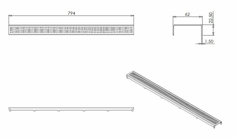rooster type 5 voor 3e generatie douchegoot 80 x 7 cm RVS