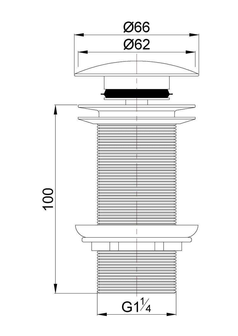 UniMatch clickwaste afvoerplug verlengd 5/4" gunmetal