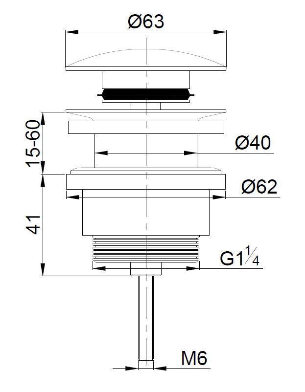 UniMatch clickwaste afvoerplug 5/4" geborsteld messing PVD