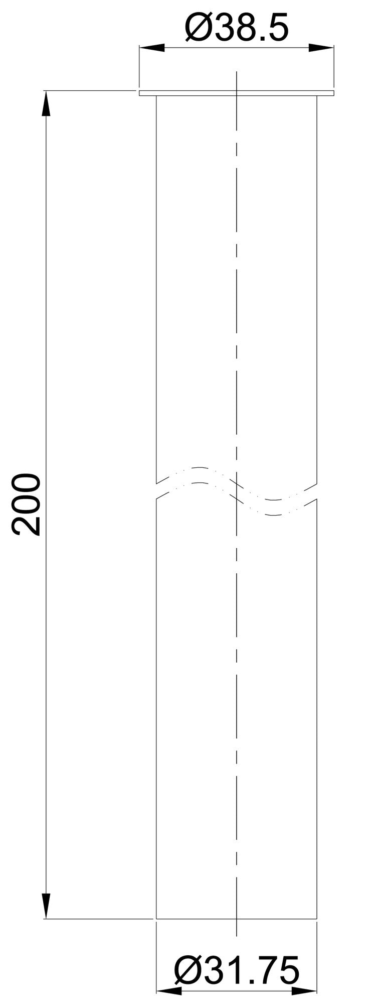 UniMatch sifon verlengbuis 20 cm met kraag geborsteld messing PVD