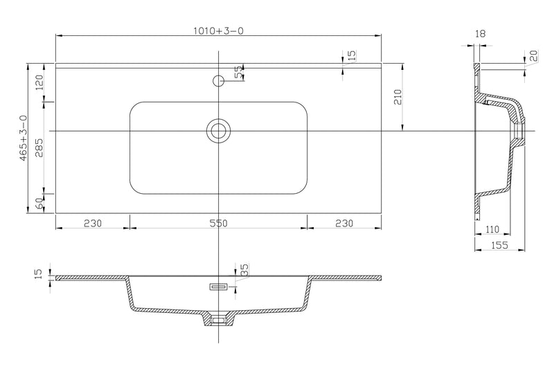Ribbella wastafel 100 cm kunstmarmer mat zwart