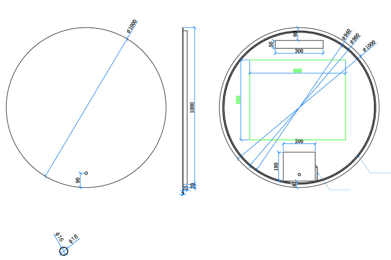 Giro spiegel rond met LED