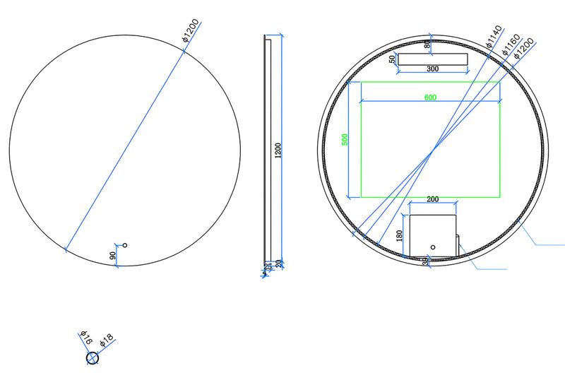 Giro spiegel rond met LED