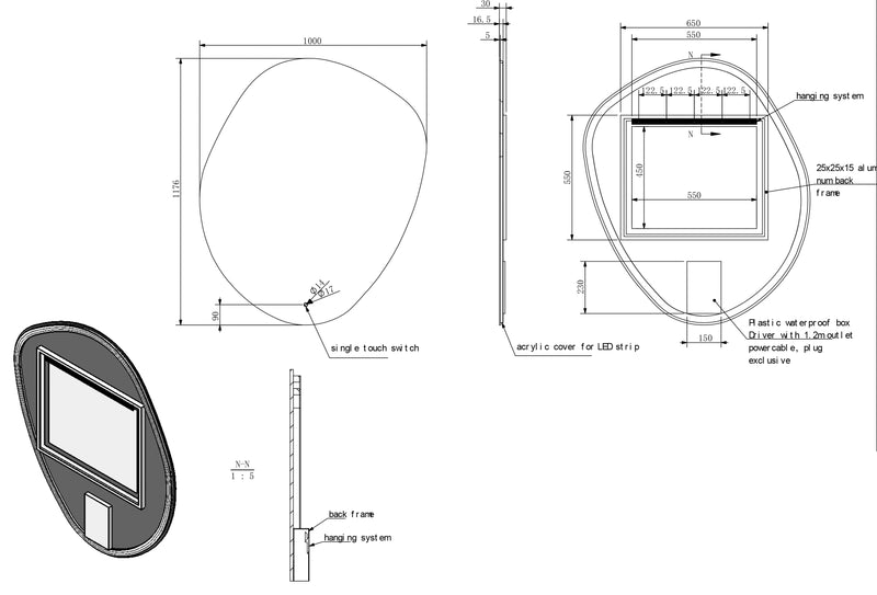 Ellva spiegel organisch met LED