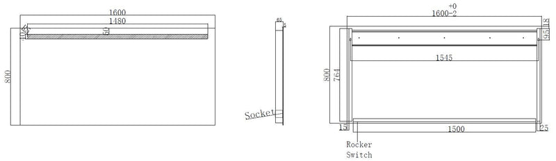 Tigris spiegel rechthoek met LED en stopcontact 160 x 80 cm