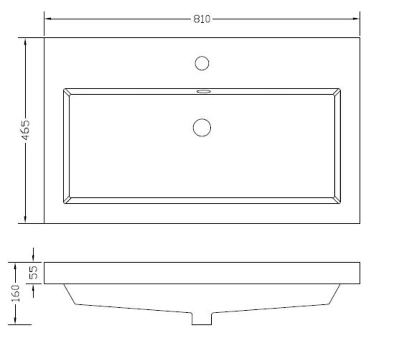 Vision wastafel enkel met 1 kraangat 80x46x5
