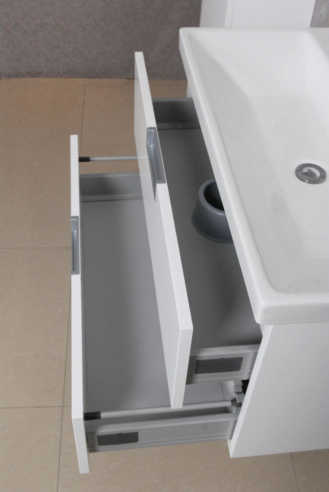 badmeubel 80 +keramische wastafel + spiegel + zijkast wit