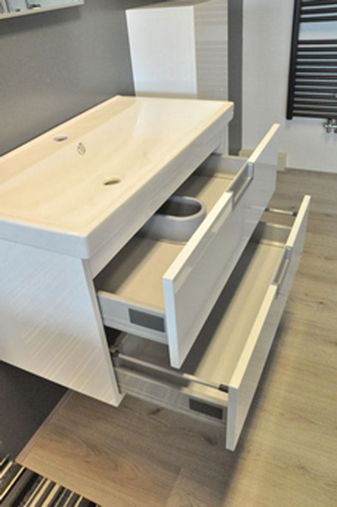 badmeubel 80 +keramische wastafel + spiegel + zijkast wit