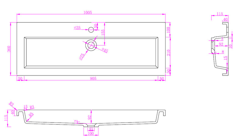 Flag wastafel enkel zonder kraangat 100x36x4 cm kunstmarmer glans wit