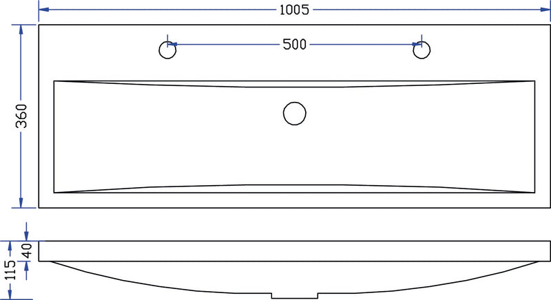 Flag wastafel enkel met 2 kraangaten 100x36x4 cm kunstmarmer glans wit